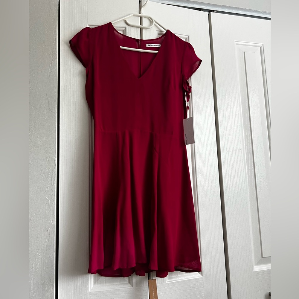 Reformation Deven Dress in Rhubarb